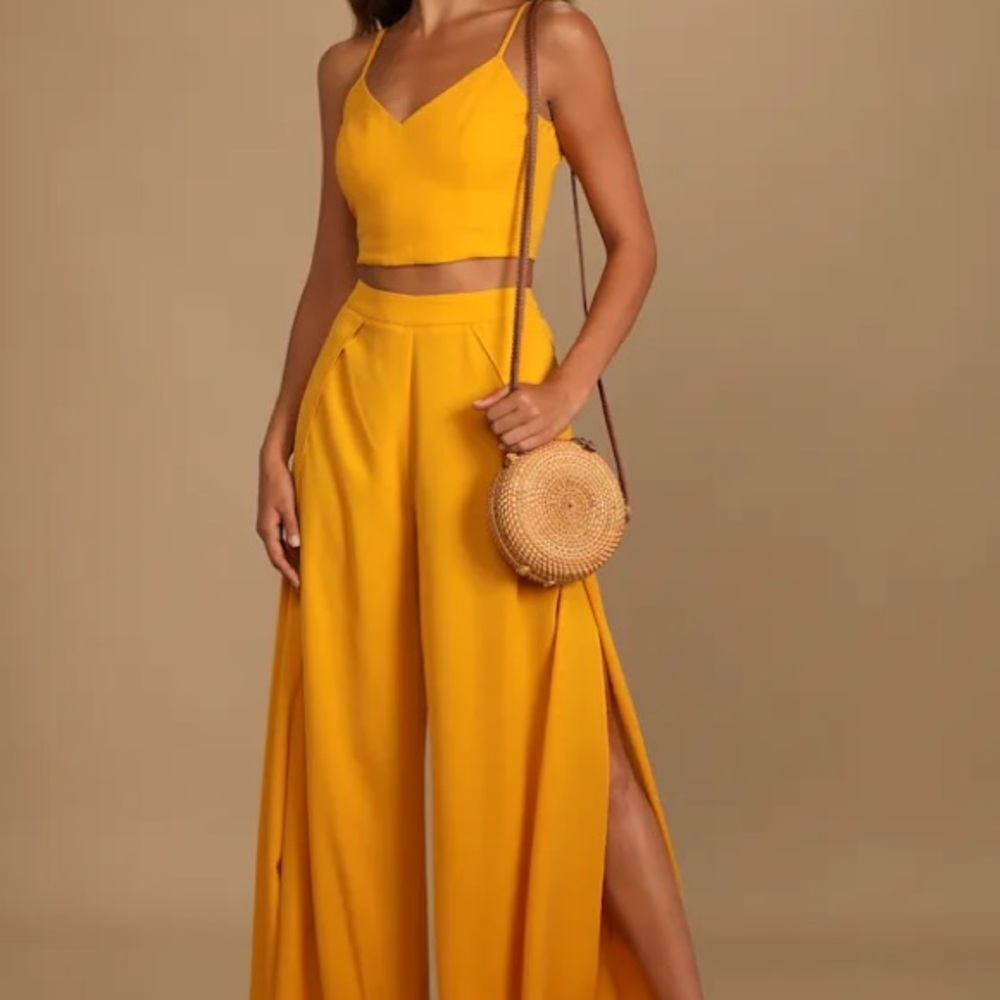 Lulu's Mustard Yellow Wide-Leg Jumpsuit
